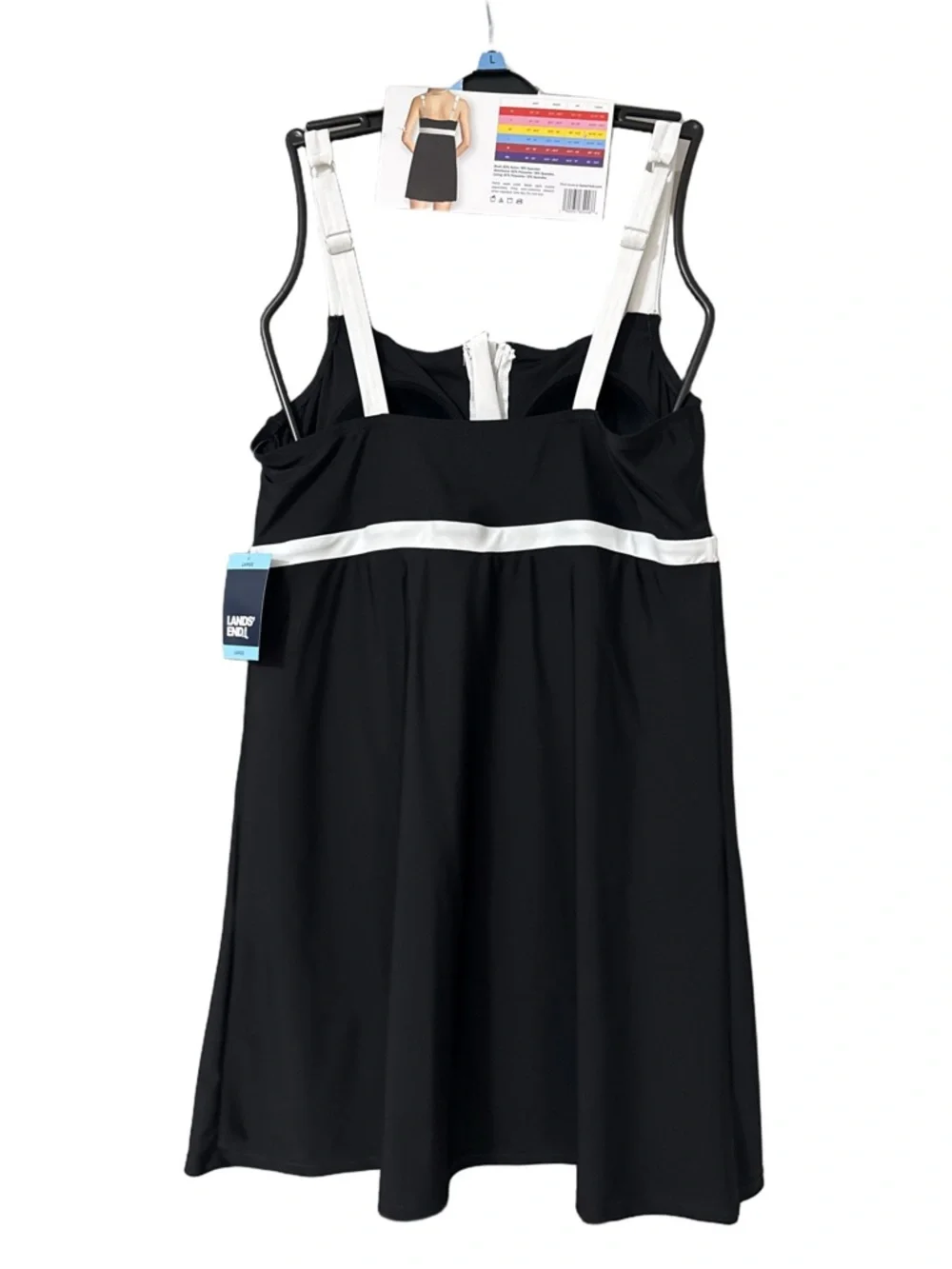 Lands' End Black Swim Dress with White Straps - Picture 2 of 4